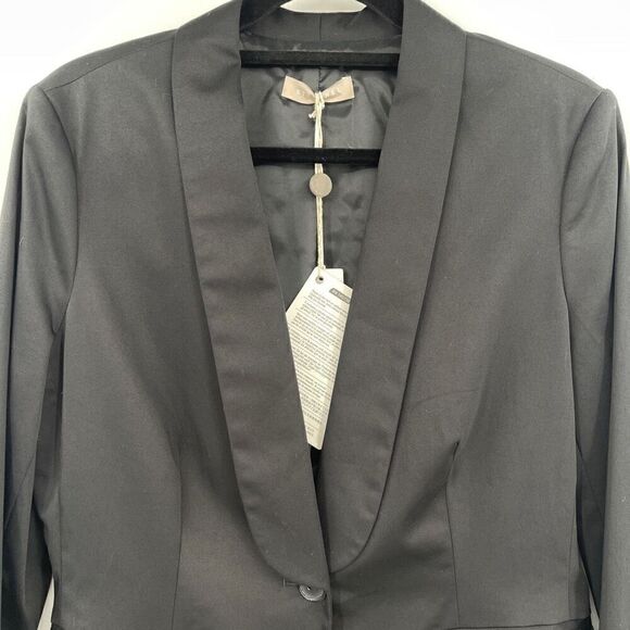 Stefanel Black Shawl Collar Single Breasted Long Sleeve Blazer Jacket Sz 14 NWT - Picture 2 of 10